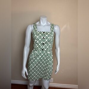 NWT - Monteau - Green and cream Square-Neck Sleeveless Dress. XS